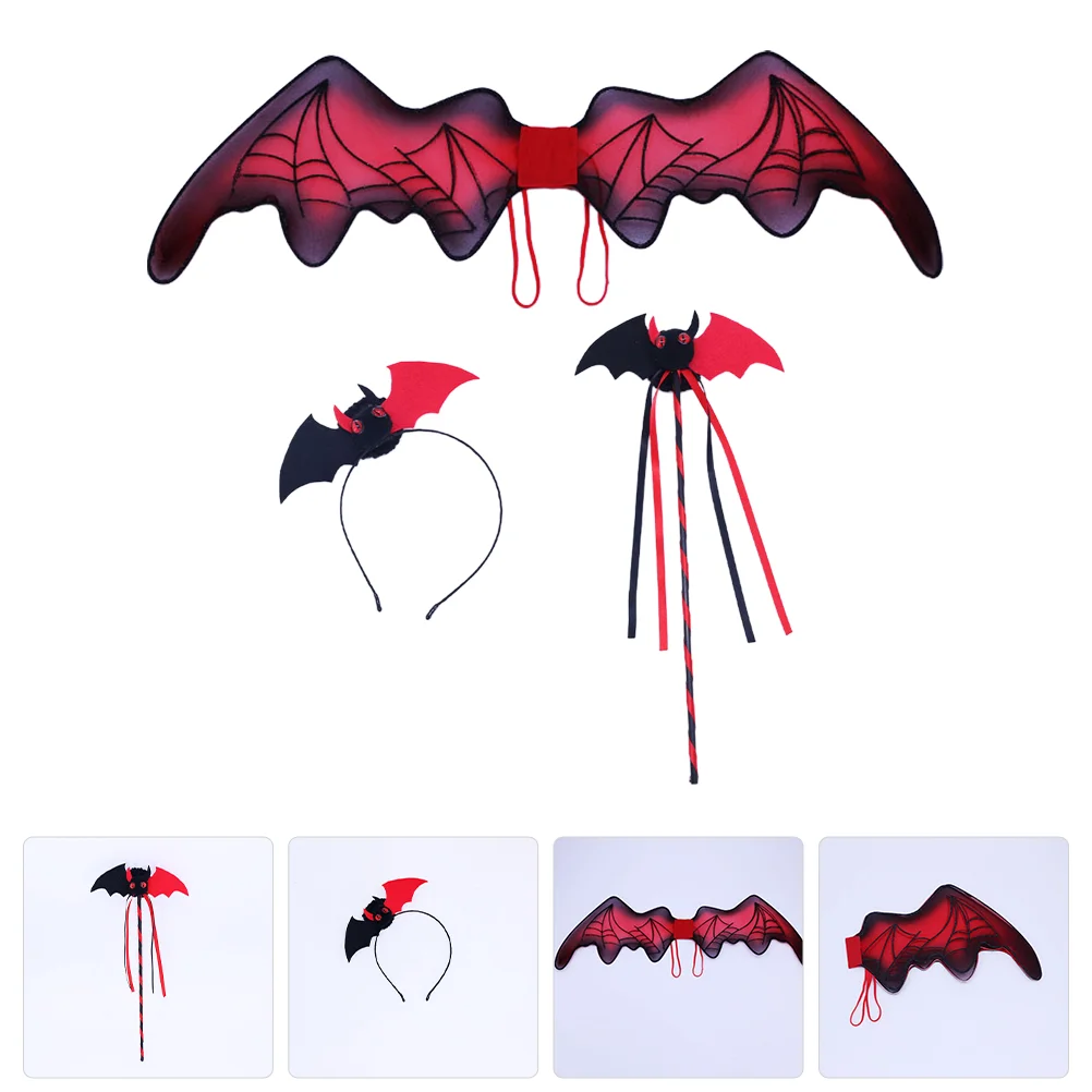 Kit bacchetta per capelli con ali di pipistrello, costume gotico per feste di Halloween, accessorio cosplay divertente in plastica