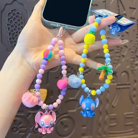Disney Stitch Angel Keychain, Dopamine Beaded Creative Phone Chain, Couple Pendant, Bag Ornament, Party Birthday Christmas Gift