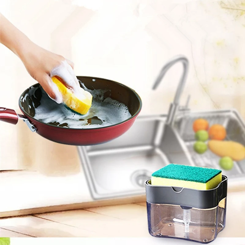 Dispenser di sapone per piatti per cucina, Dispenser di sapone liquido Dispenser da cucina con portaspugna, Dispenser per pompa di sapone in spugna Caddy