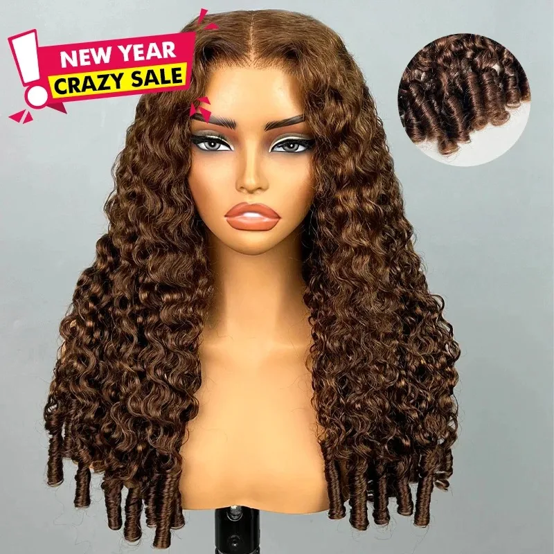 

Chocolate Brown Burmese Curly Glueless Wigs 13x6 HD Lace Front Wigs 250% Eurasian #4 Deep Curly Human Hair Wigs For Halloween