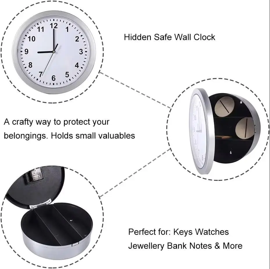 Wall Clock With Hidden Compartment Sight Secret Hide Cash Jewelry Keys Valuables Safe Box For Home Office Decoration Safe