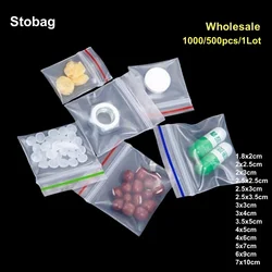 StoBag 1000/500pcs Wholesale Transparent Mini Small Zipper Plastic Bags Sealing Jewelry Food Packaging Clear Pouches Storage