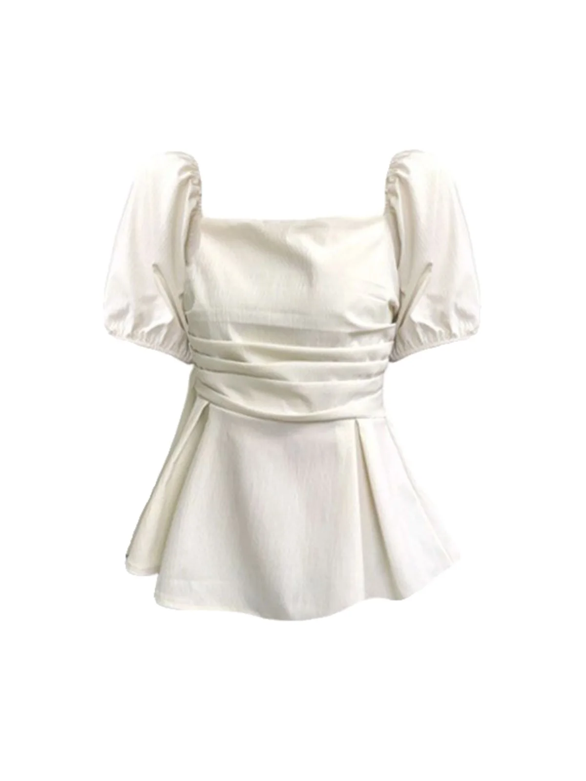 plus Size Women's ort irt Square Collar Doll Sle Slimming Belly Cover Summer Faion Waist Cinching Bubble Sve Top