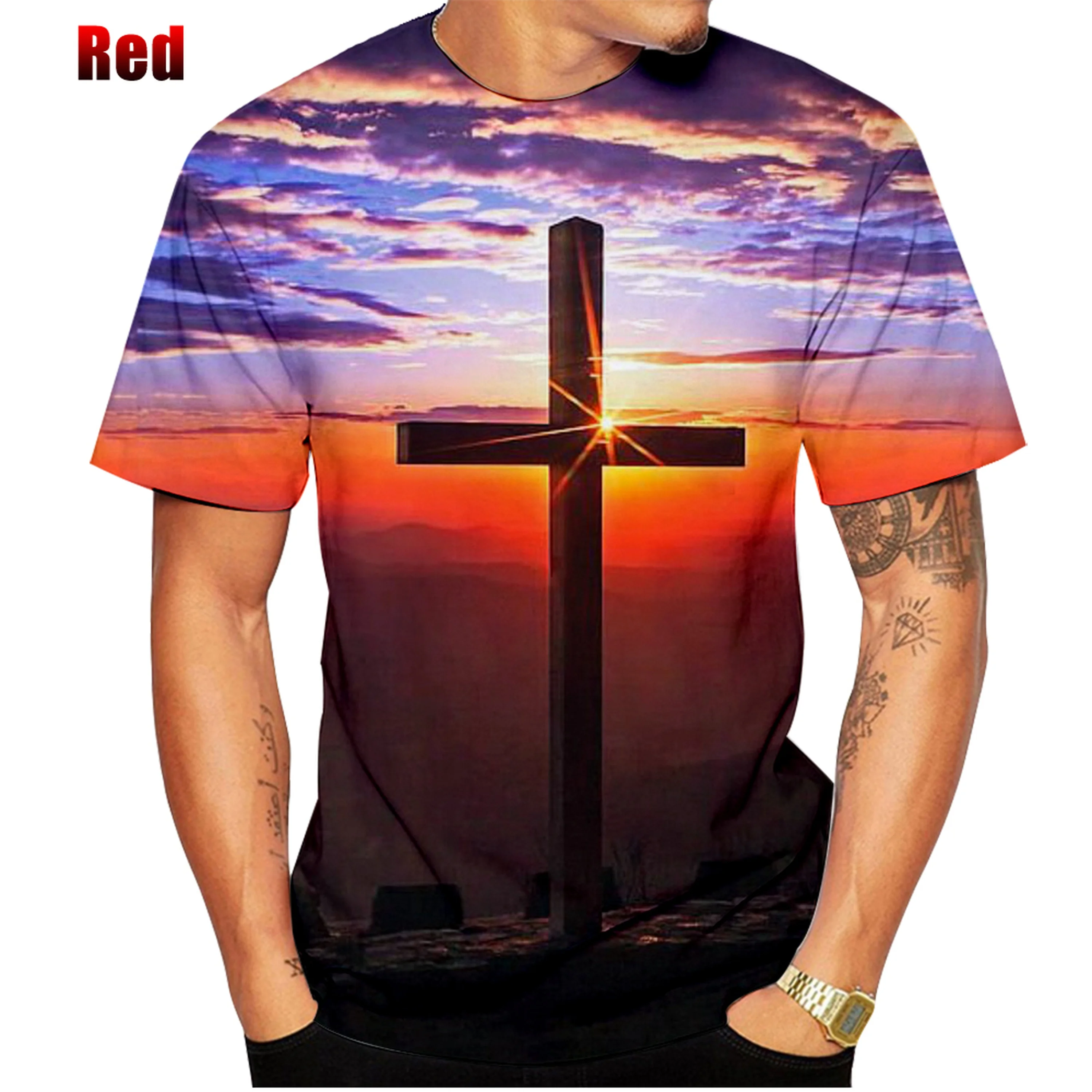 

New Fashion Cross Jesus Print 3D Printed T-Shirt Christian Short Sleeve Summer Tee