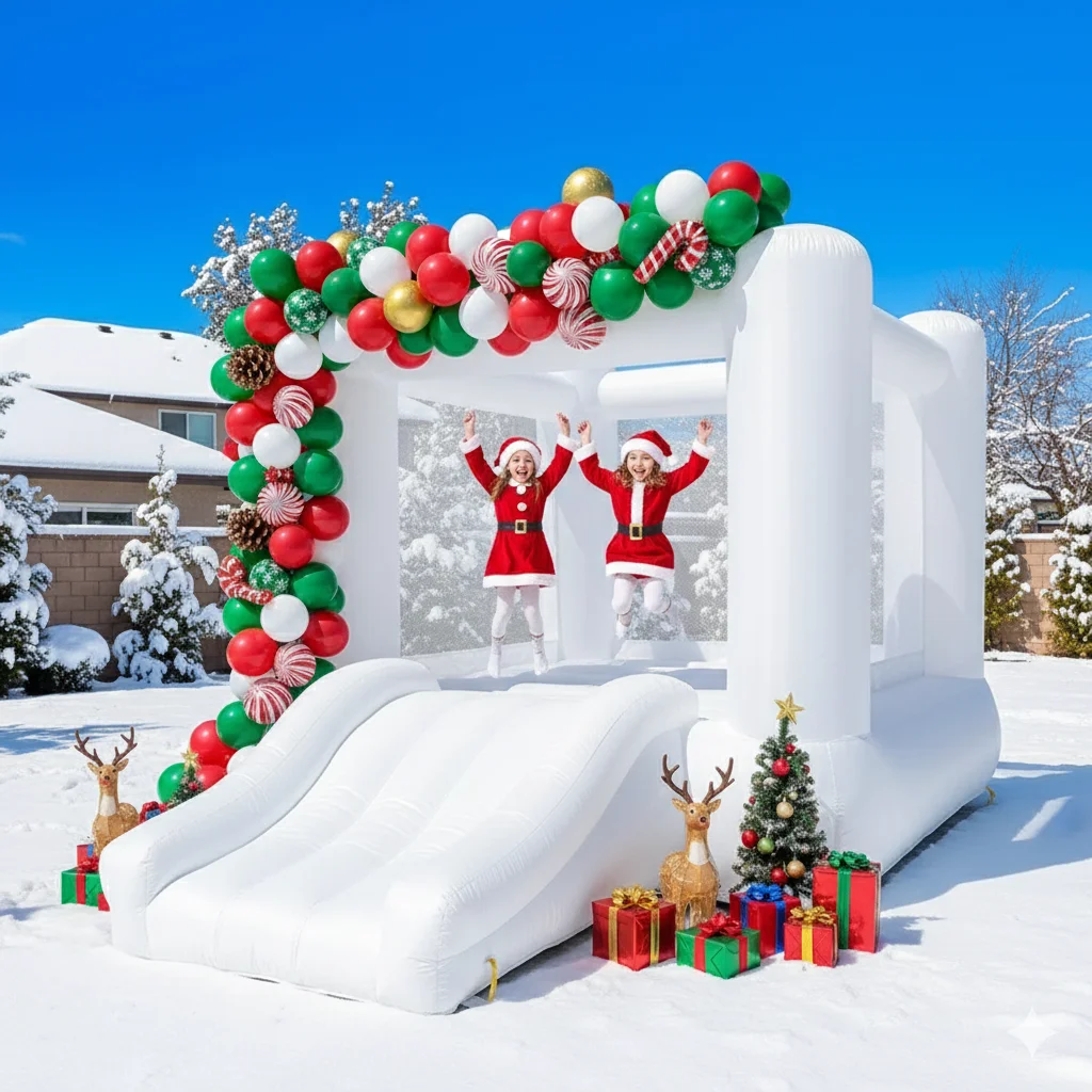 유아용 파티 9x7x6피트 평평한 상단의 흰색 에어바운스 슬라이드 포함 옥스포드 바운시 캐슬 (타프 제외)