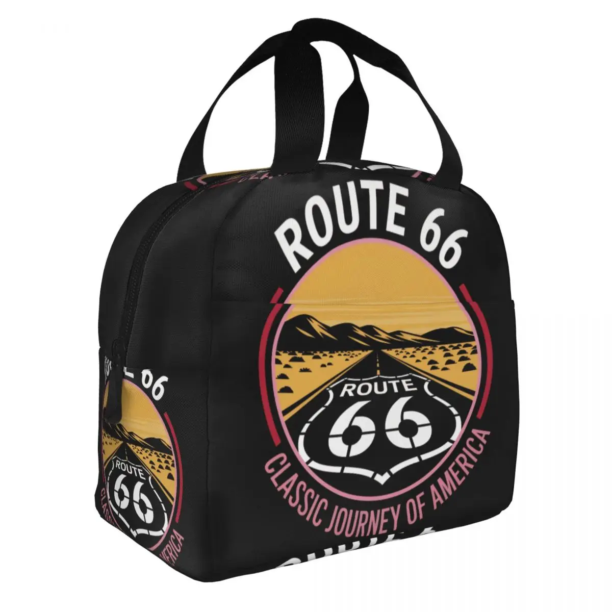 Motorcycle Ride Route 66 Insulated Lunch Tote Bag for Women Portable Cooler Thermal Food Lunch Box Outdoor Camping Travel