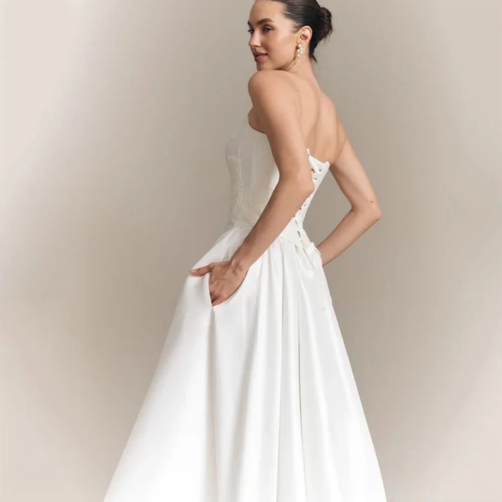 Vestidos de casamento elegantes de renda personalizados sem alças alta divisão vestidos de noiva uma linha rendas até vestido de noiva novia