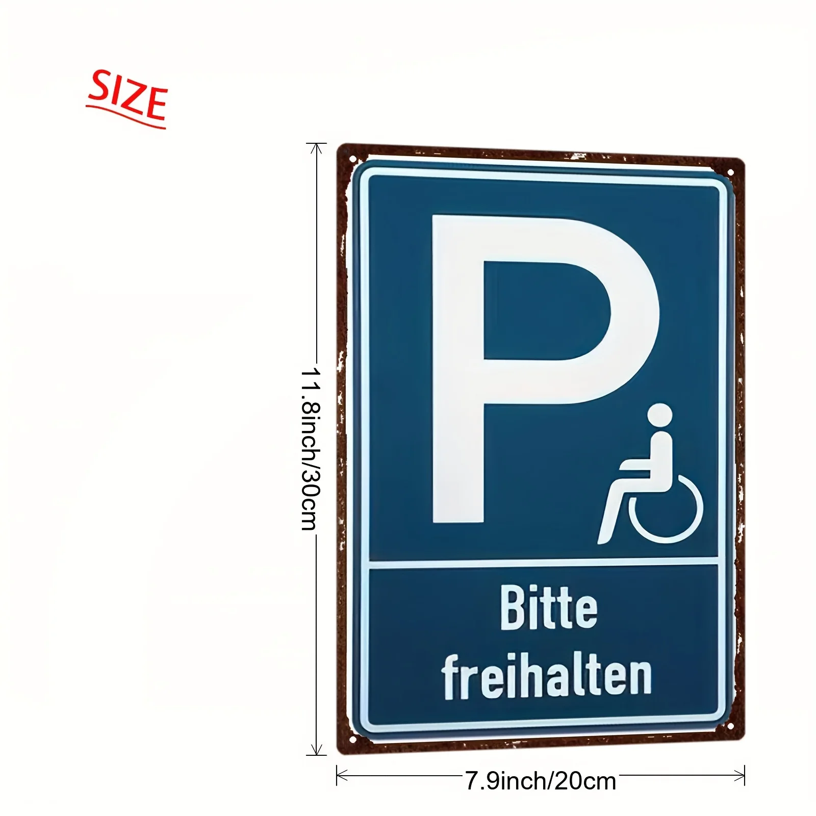 2D Vintage Metal Sign, Wheelchair Disabled Parking Badge, German Style P-Befreiheit Symbol,  Iron ADA Compliant Plaque,