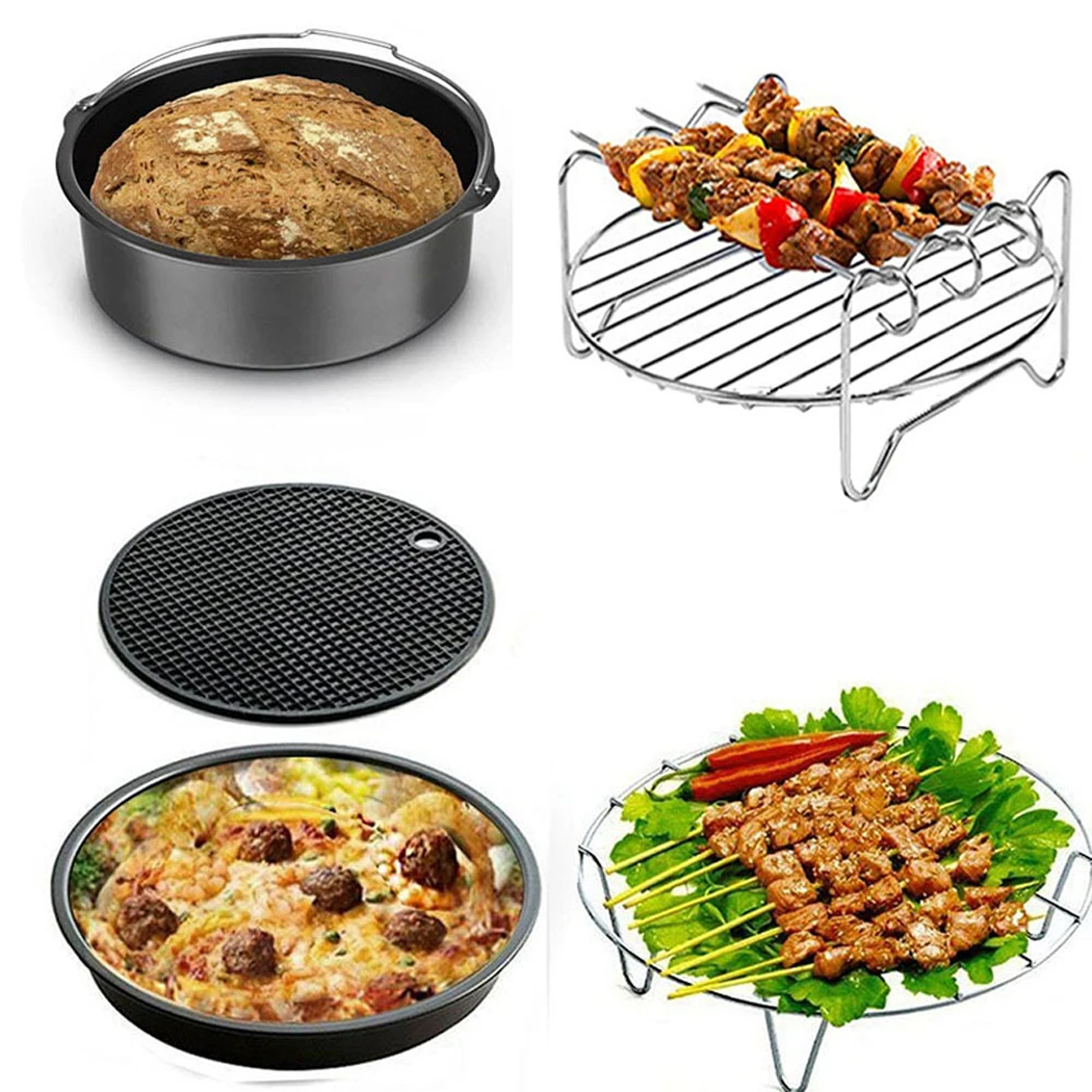 

Electric Deep Fryer Parts 5pcs/set Air Fryer Accessories Stainless Steel Steaming Rack Kitchen Tools Fit all Airfryer Oven