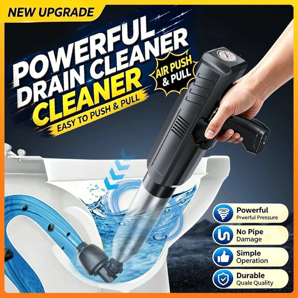 Household  Electric Toilet Unclogger Plunger High-Pressure Strong Single Push Exhaust Sink Bathroom Bathtub Unblocking