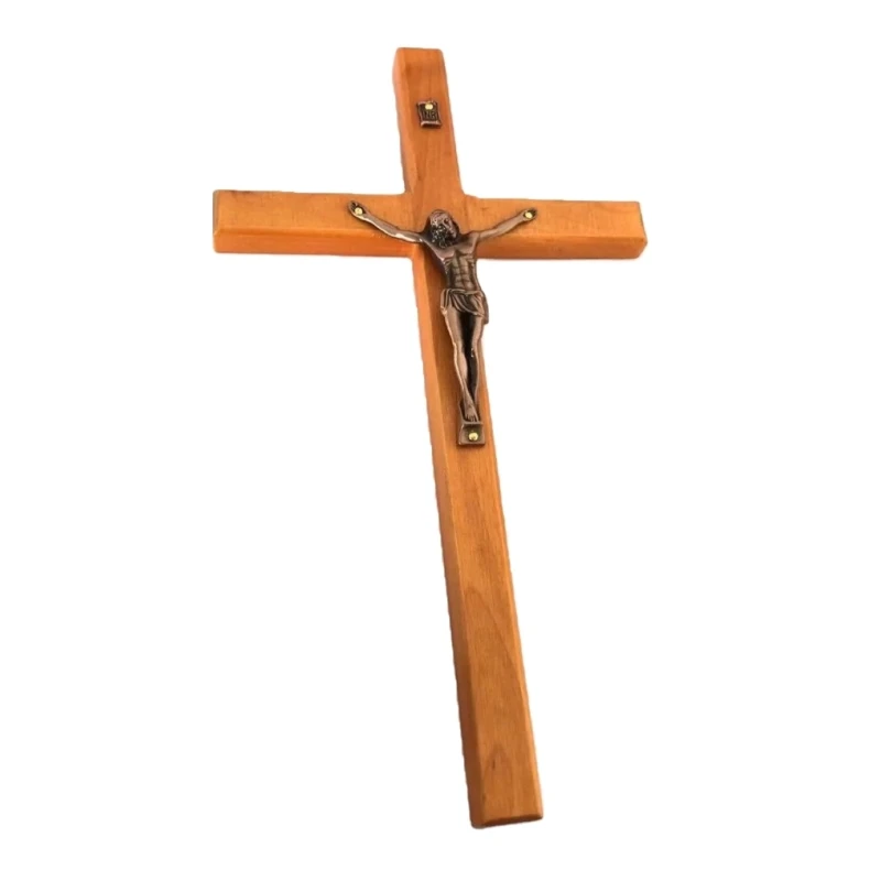 Wood Crucifix Wall Cross Catholic Jesus Christian Wall Hanging Cross Prayer Ornaments Religious Gift Church Decoration 87HA