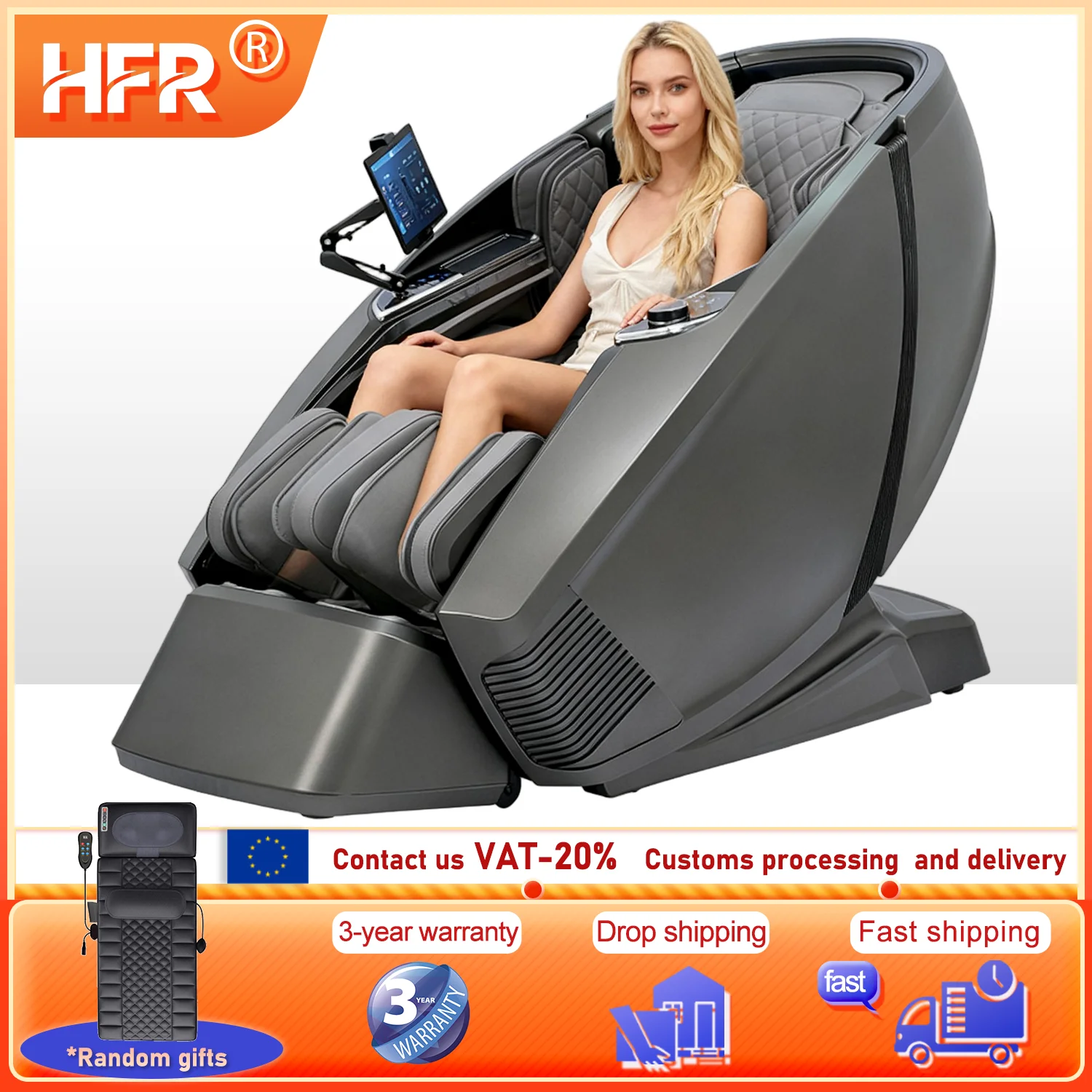 

3-летняя гарантия, 4d массажное кресло с нулевым гравитацией, 2024, кресло шиацу для всего тела с электрической выдвижной подставкой для ног, SL, трековое отопление