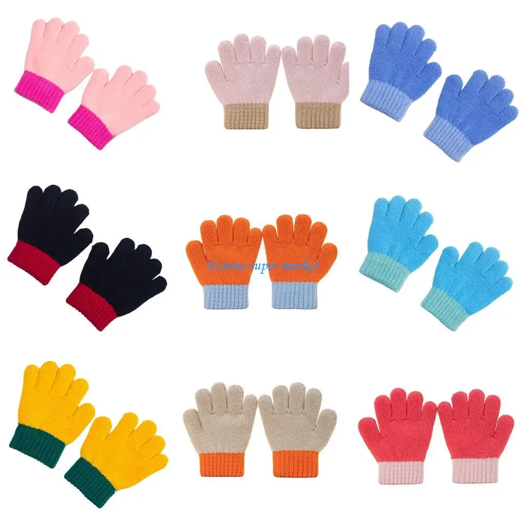 

090B Multi Color Infant Unisex Knit Gloves Warm Stretchy Mittens For 2-4 Years Olds Breathable Yarn Design