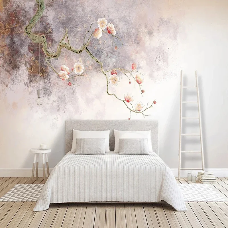 Retro meticoloso fiore di prugna foto murale carta da parati soggiorno TV divano camera da letto decorazioni per la casa panno da parete Papel De Parede affresco 3D