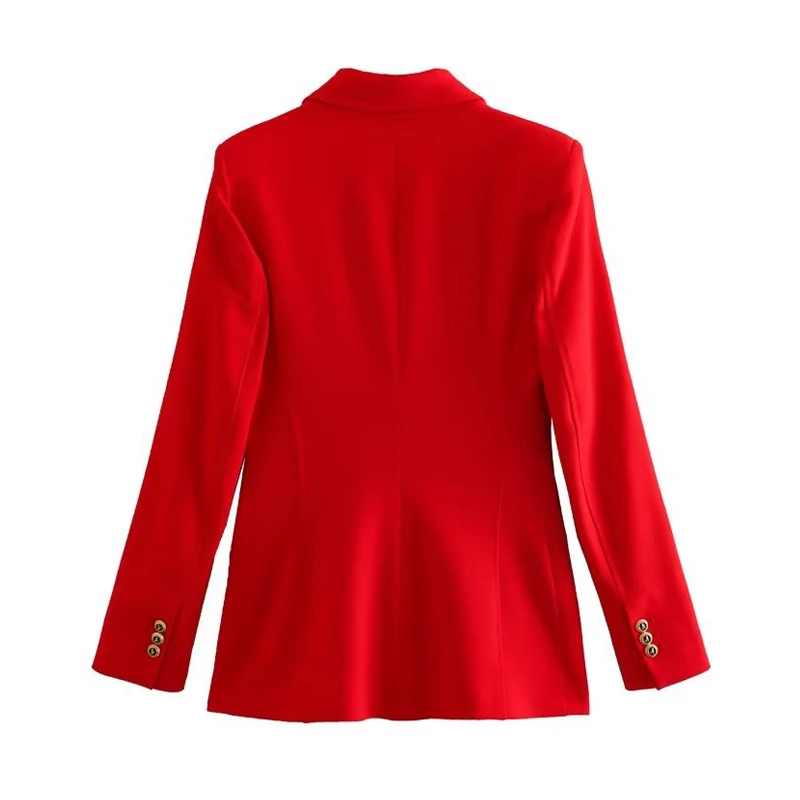 TRAF Red Tailor Women\'s Blazers Double Breasted Blazer Woman Long Sleeve Office Outfits Women Blazer Pad Shoulder Jacket Women