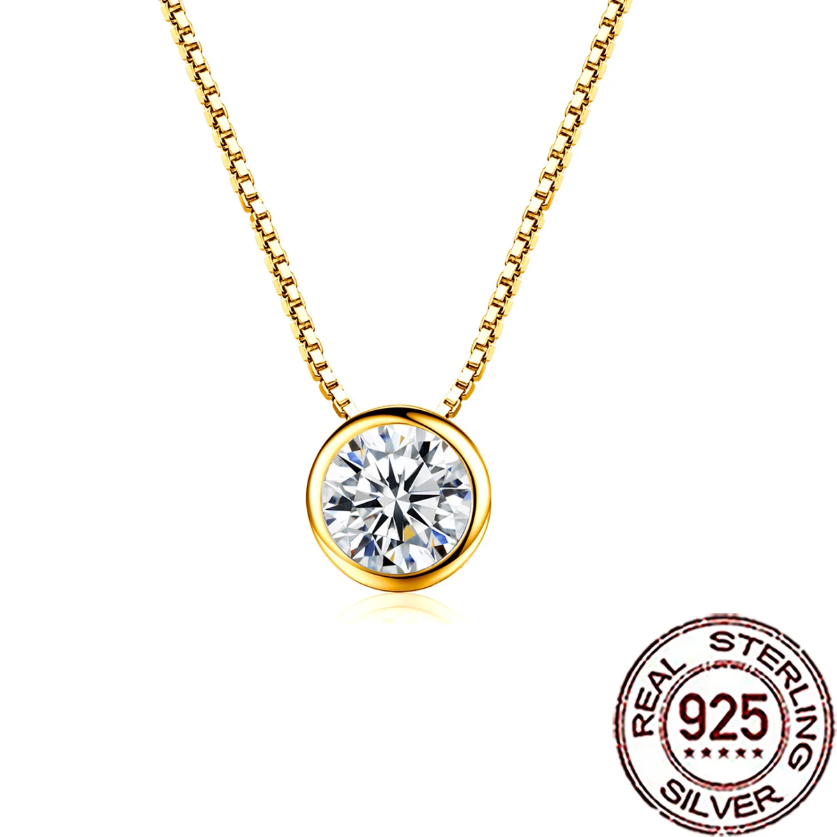 

CWWZircons 925 Sterling Silver Delicate Round Cubic Zircon Gold Color Pendant Necklace for Women Party Event Jewelry Gifts SD056