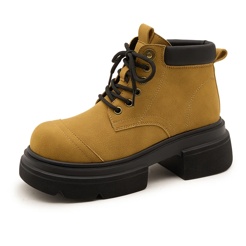 

AIYUQI Women's Ankle Boots and Short Boots Thick-soled lace-up color-blocked casual women shoe autumn/winter work boots female