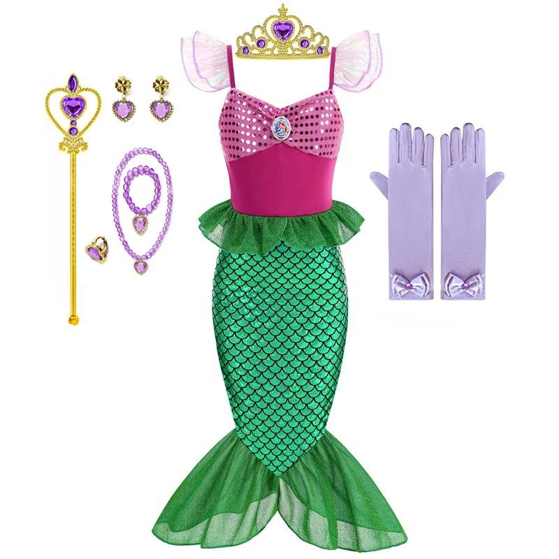 Girls Ocean Mermaid Princess Cosplay Dress Kids Fancy Outfit for Carnival Birthday Halloween Theme Party Role Play Dress-Up view 4
