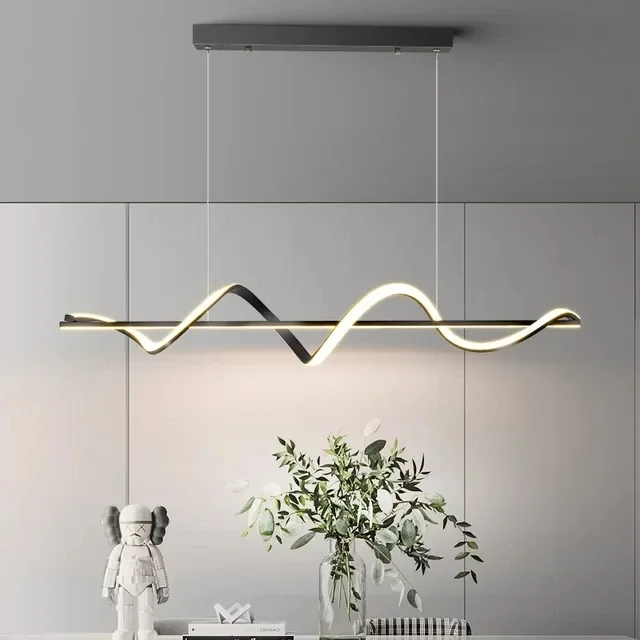 Lámpara colgante de onda dorada moderna para comedor, accesorio de iluminación de araña en espiral para Cocina