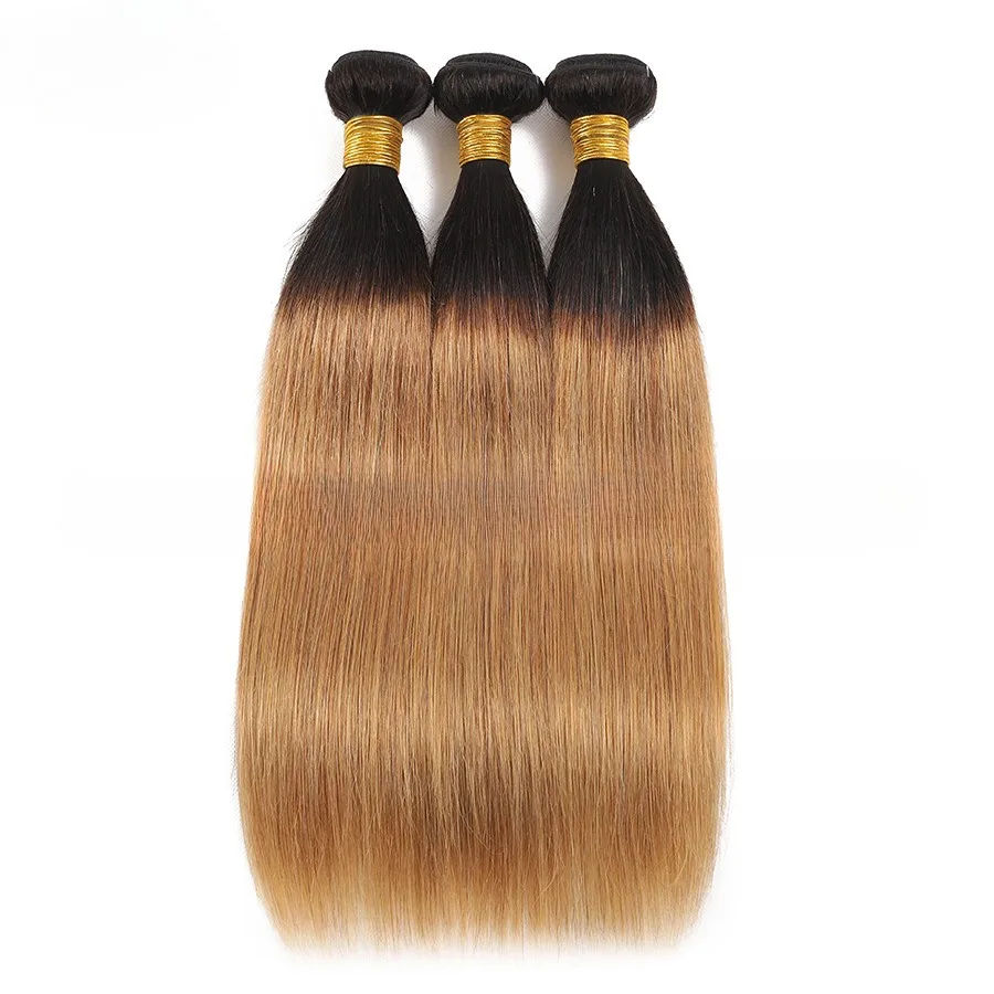 12-26 pollici 1 b27 Ombre biondo brasiliano Remy fasci di capelli umani lisci 100 g/pz estensioni dei capelli a doppia trama per la testa piena