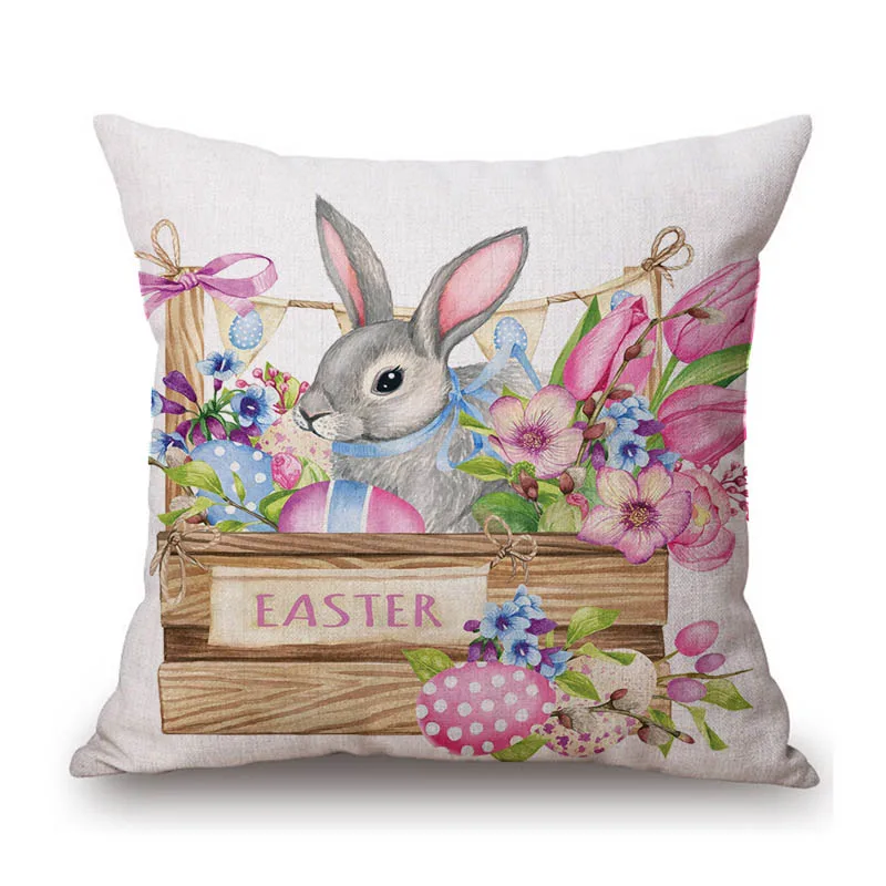 Happy Easter Day Cute Bunny Rabbit Home Decoration Sofa Throw Pillow Case Lovely Cozy Children Room Chair Cushion Cover Case