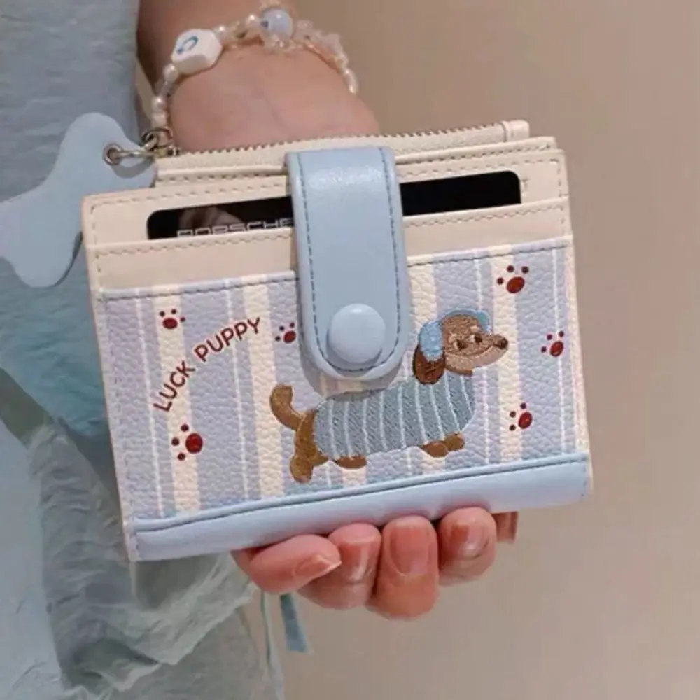Doce dopamina cor dachshund bordado moeda bolsa com zíper bolsa dos desenhos animados do plutônio carteira ins saco de cartão pequeno item saco feminino/meninas