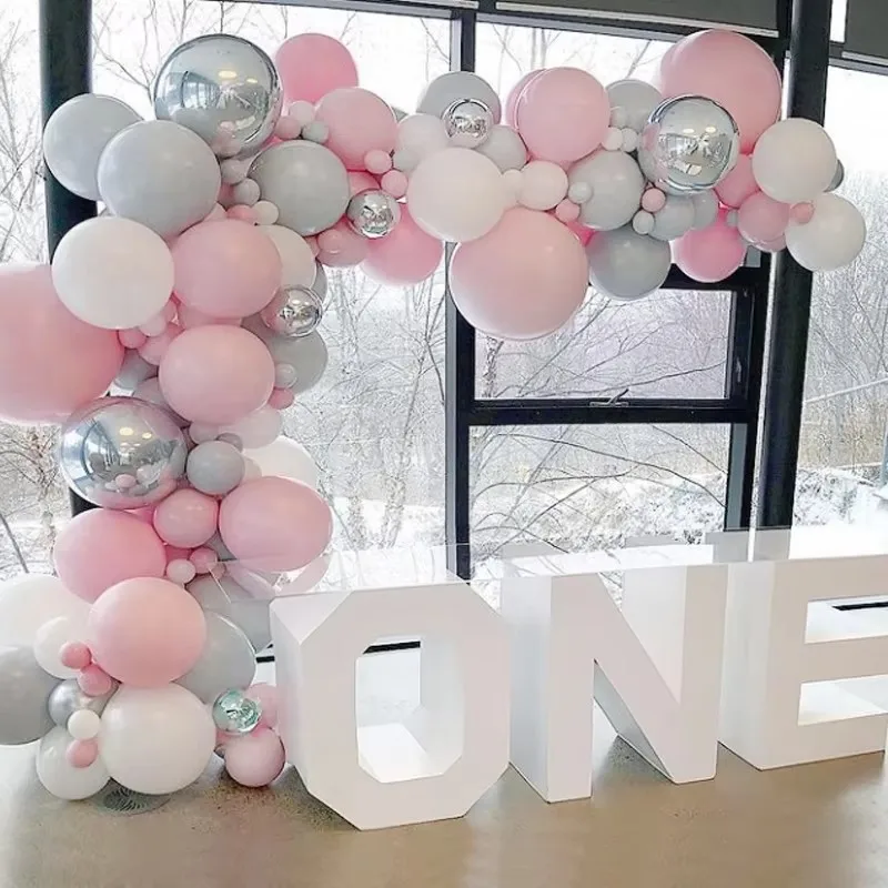 

100Pcs Balloons Arch Set White Gray Pink Silver Balloon Garland Birthday Party Baby Baptism Shower Wedding Balloon Decoration