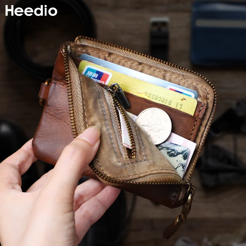 Retro Genuine Leather Home Car Key Bag Handmade First Layer Leather Coin Purse Card Holder Key Wallet For Women, Men