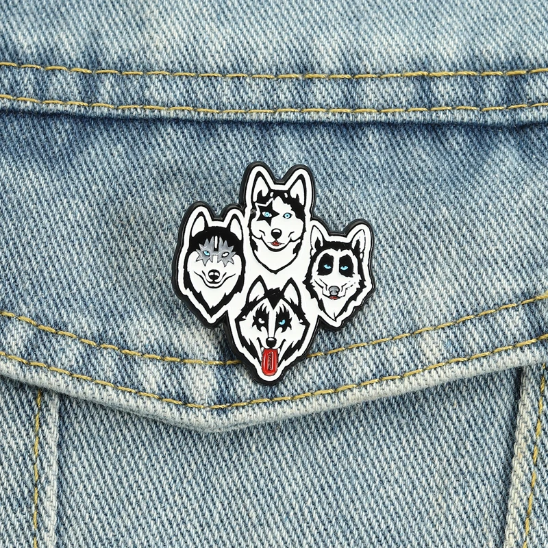 Siberian Husky Kiss Dog Band Enamel Pins Rock Roll Music Brooches Lapel Badge Cute Cartoon Animals Jewelry Gift for Friends