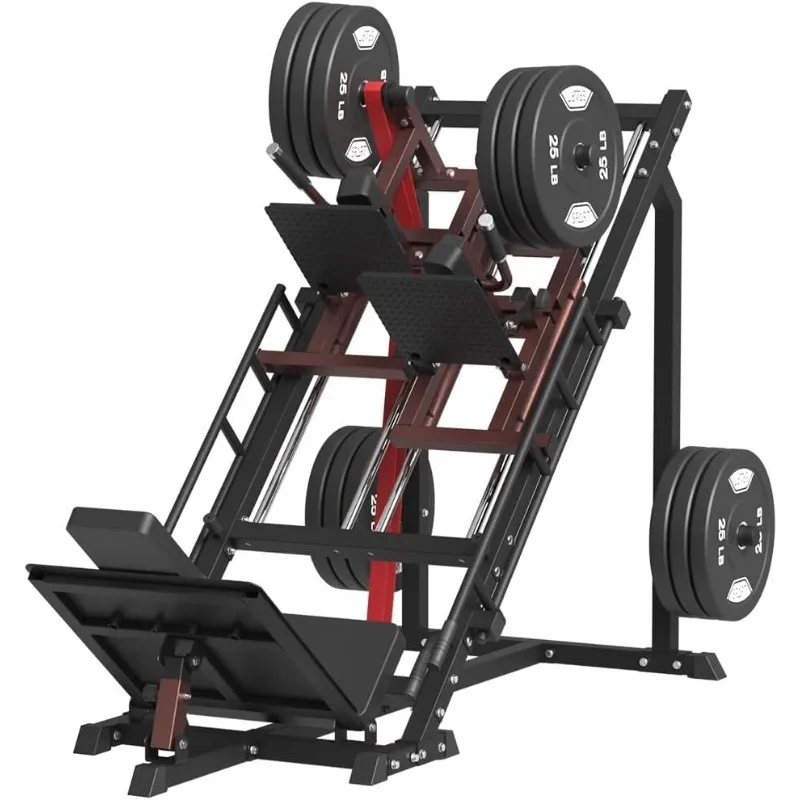 

5-in-1 Leg Press Hack Squat Machine, Iso Leg Press Machine with Linear Bearing, Adjustable Hack Squat with Calf Raise, Com
