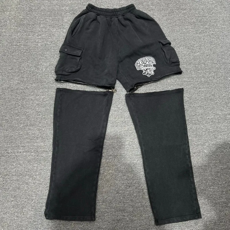 Glo Gang Style Y2K Detachable Cargo Pants Men 2 in 1 Zip Off Vintage Washed Streetwear Baggy Sweatpants