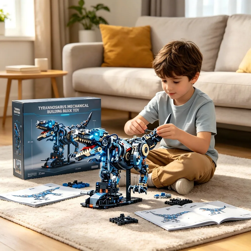 Creative Mechanical T‑Rex Dinosaur MOC Building Blocks Model Educational Desktop Decoration Holiday Gift for Kids & Adults
