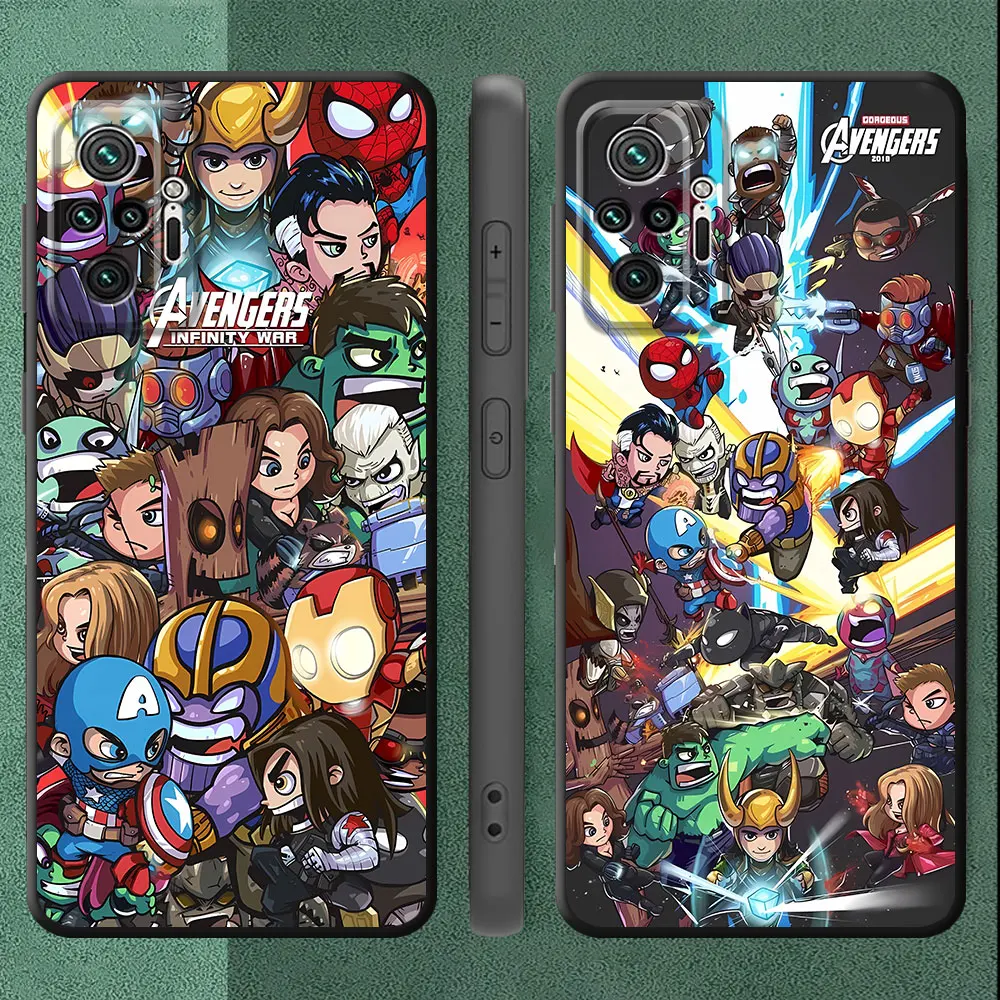 Capa macia preta, desenhos animados da Marvel, Redmi Note 9T, 12, 11 Pro, 8T, 10S, 12S, 13 Pro, 10, 9, 8, 7, 11S, 9S