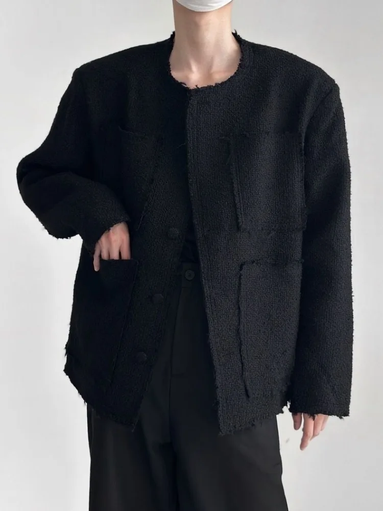 Advanced Neutral Jacket with Fringed Design Men Woven Lazy Loose Top Autumn Winter Fluffy Coats Single Breasted Knitted Cardigan