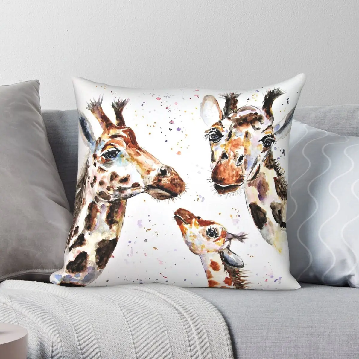 Giraffe Family Unit Square Pillowcase Polyester Linen Velvet Creative Zip Decorative Pillow Case Home Cushion Cover