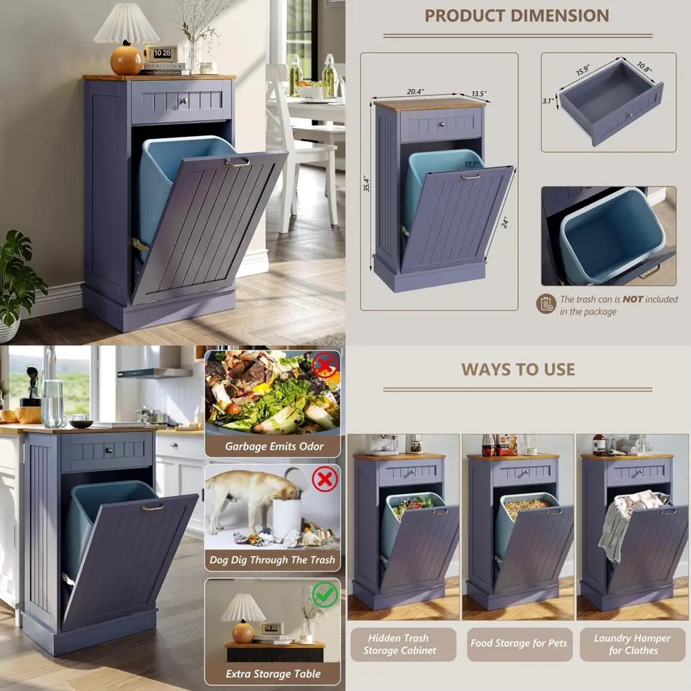 Устойчивый к собакам шкаф для мусорного бака с наклоном для кухонного острова — серо-синий, держатель для мусорного бака, альтернатива корзину для белья