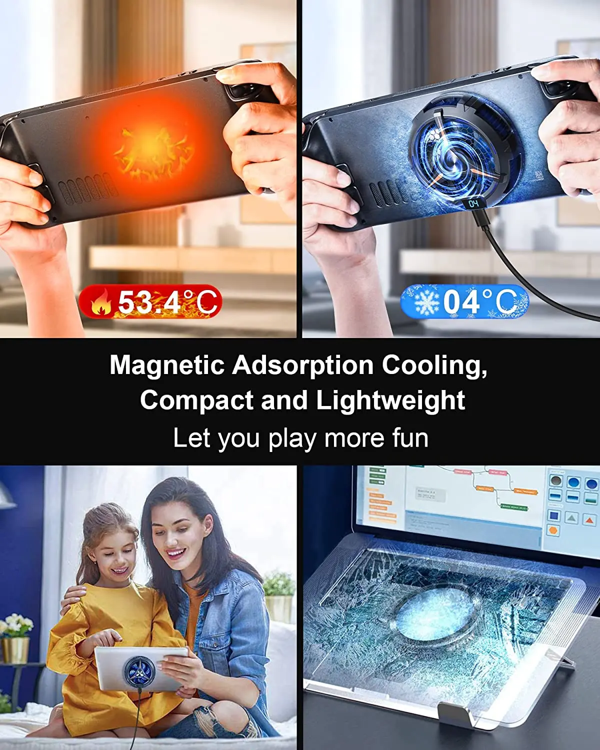Rog Ally Fan,Semiconductor Cooler for Rog Ally with 7-Blade Fan,RGB Light,Fast Cooling Magnetic Fan Cooler for Rog Ally Handheld