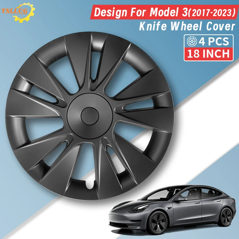 

4PCS 18 Inch HubCap for Tesla Model 3 2017-2023 Knife Style Automobile Hubcap Replacement Wheels Cover Full Rim Accessorie