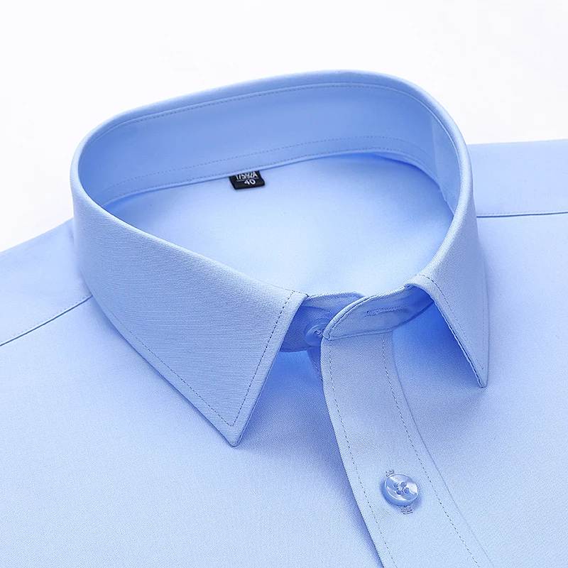 8XL Breathable Bamboo Fiber Men's Shirt Casual Long Sleeve Button Down Shirt Slim Fit Office Blue White Shirts Men Long Sleeve