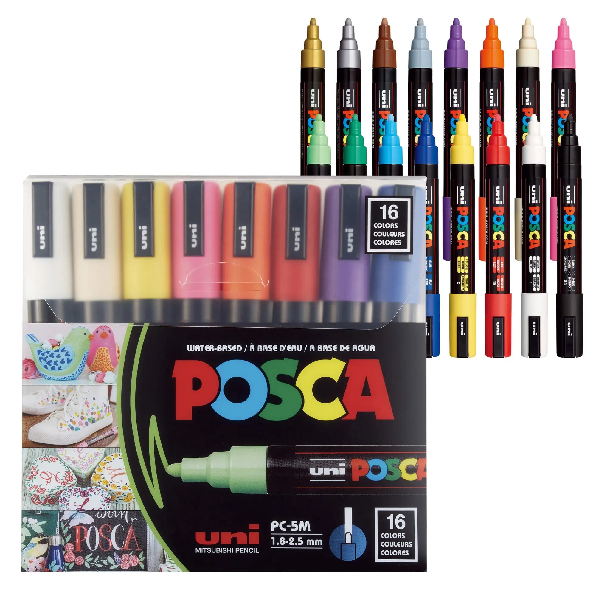 

Uni POSCA PC-5M Water-Based Paint Markers, Medium Point (1.8-2.5mm), Assorted Colors, 16 Pack