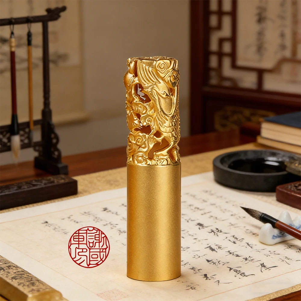 Stamp Custom Brass Jade Seal Gold Dragon Phoenix Name Stamps for Calligraphy Painting Chop Couple Wedding Gifts