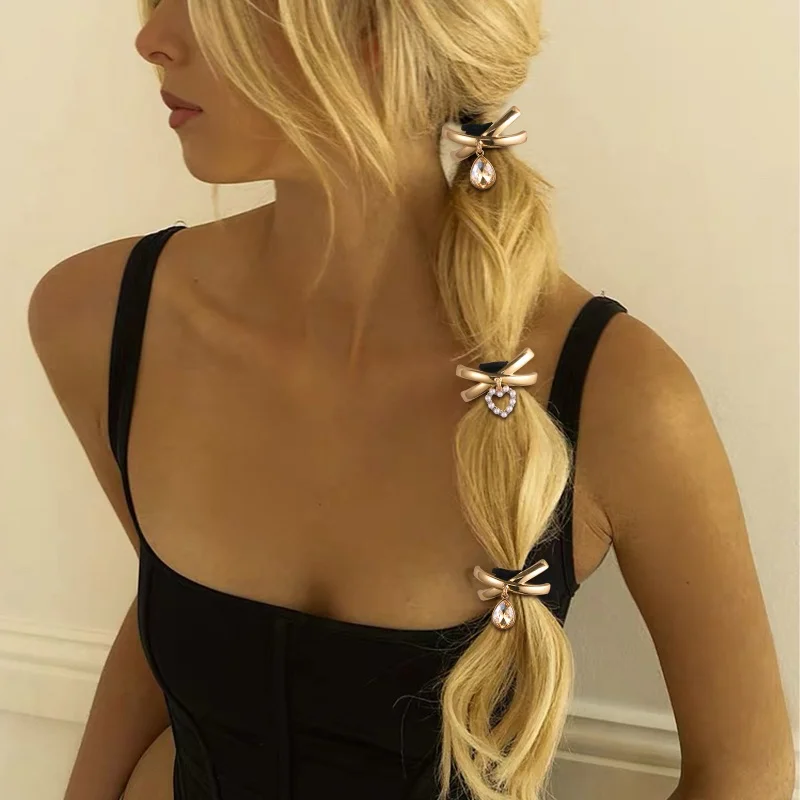 

New Fashion Metal Cherry Pearl Heart Hair Bands Elastic Hair Scrunchies Hair Rope Headbands Women Girls Hair Accessories Gifts