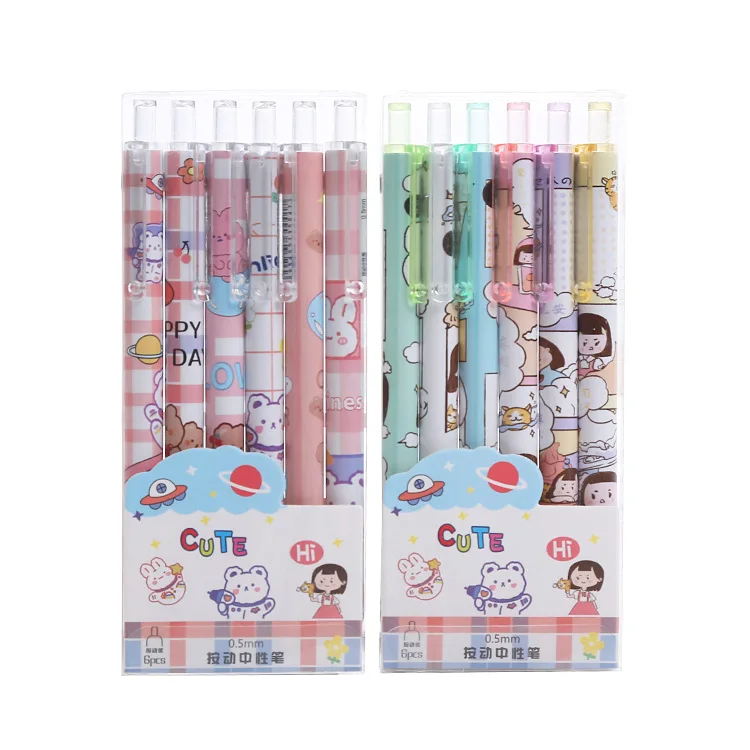 Zoecor 6 stk/partij kawaii gel pen set balpennen briefpapier leverancier caneta stylo pучки 0.5mm zwarte inkt voor schoolkantoor schrijven