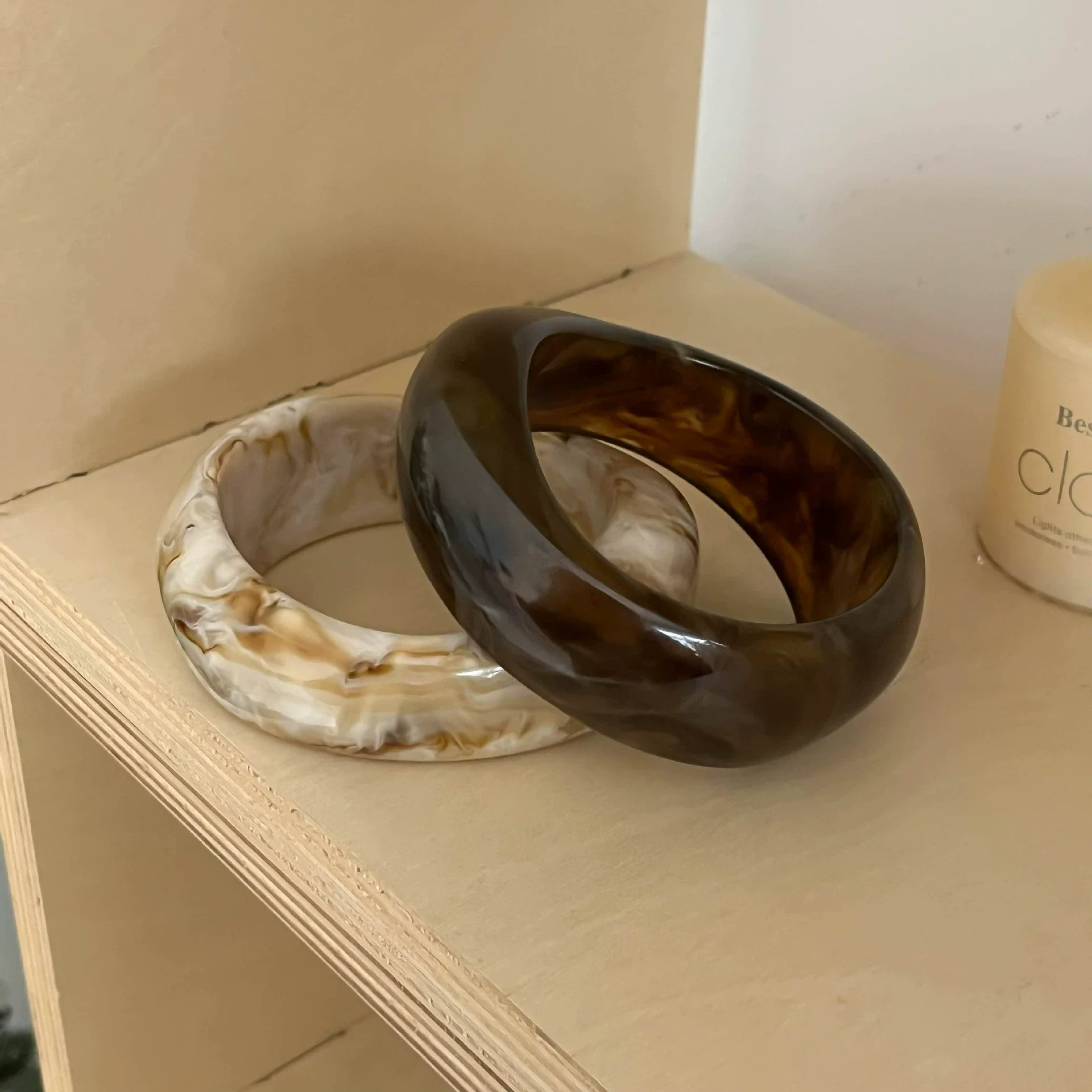 Big Wave Brown Acrylic Bracelets Bangles for Women Girls Wide Geometric Resin Bracelets Jewelry