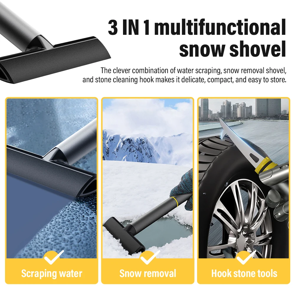 CAER Portable Rainy Glass Window Cleaning Tool Wiper 3 IN 1 Windshield Rearview Mirror Squeegee Brush TPU Snow Ice Shovel Tool