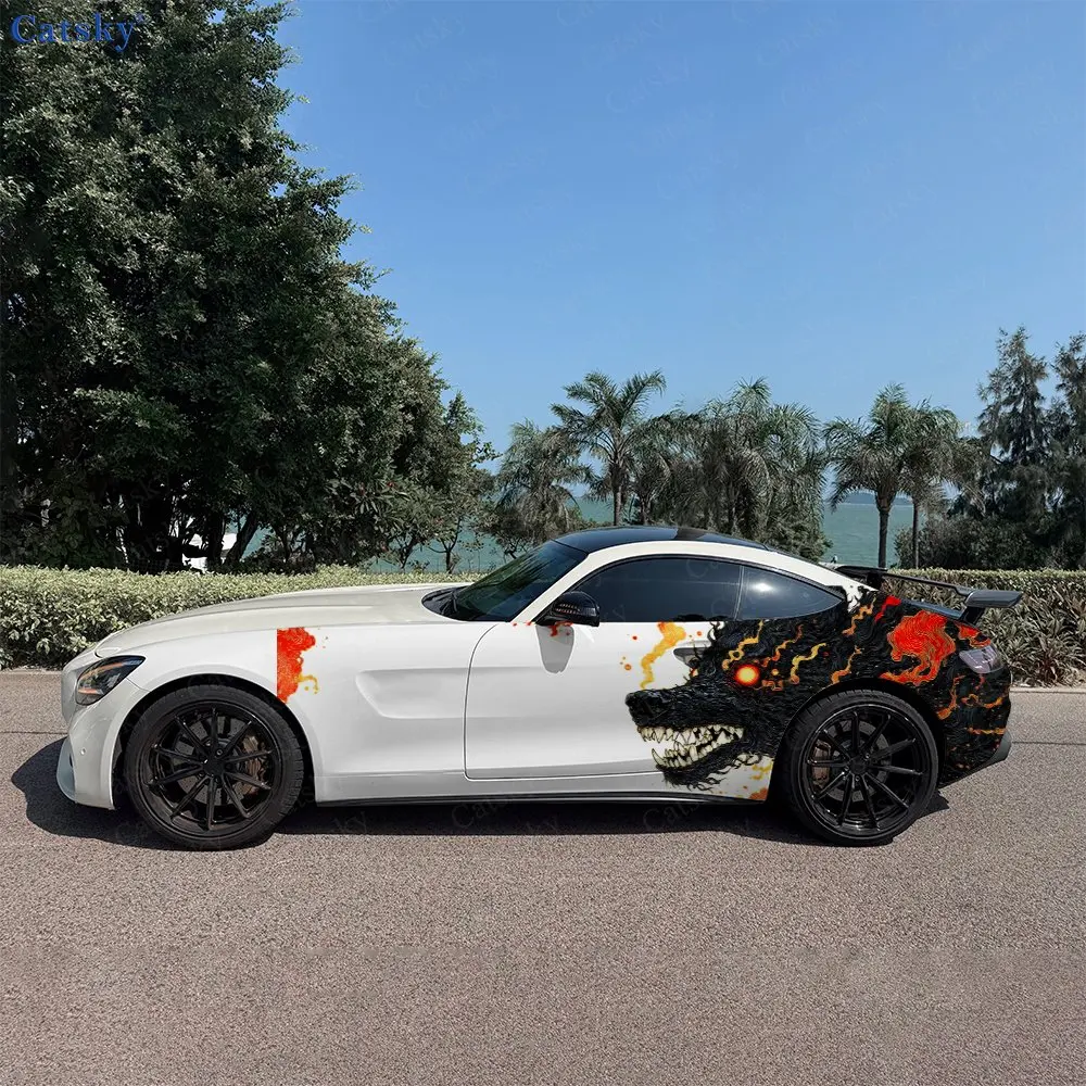 2pcs Blazing Hunting Wolf Car Side Wraps, Self-Adhesive PVC Waterproof & Scratch-Resistant Stickers, Car Accessory Gift