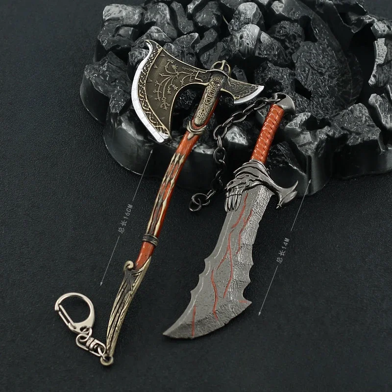 16cm/6.2in God of War Kratos Game Peripherals Models Real Steel Swords Pendant Kratos Blade of Chaos Leviathan Axe Thors Hammer