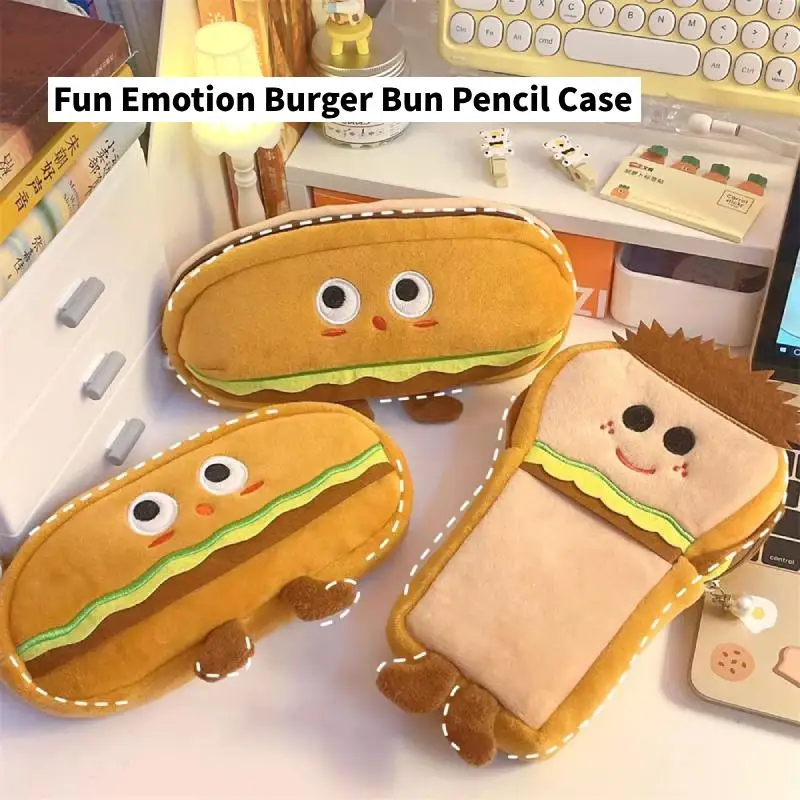

Fun Emotion Burger Bun Pencil Case Organizador Bags Student Back to School Stationery School Supplies Girl Gifts Cosmetic Bag 가방