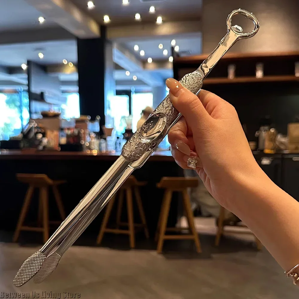 Premium Luxury 304 Stainless Steel BBQ Tongs Integrated Bottle Opener, Aesthetic Kitchen Gadget for Grilling
