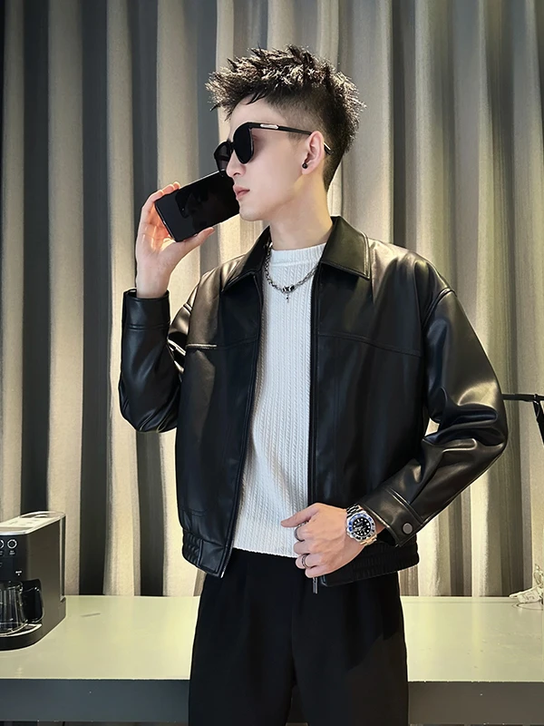 

Мужская кожаная куртка Sli ort, модная уличная одежда, байкерская одежда, весенне-осенняя модная верхняя одежда, облегающее пальто из искусственной кожи